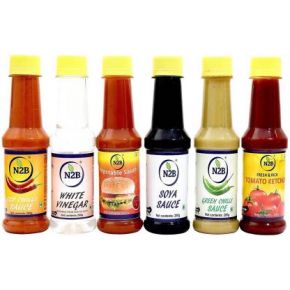 N2B Combo of 6 (Red Chilli Sauce + White Vinegar + Soya Sauce + Green Chilli Sauce + Vegetable Sauce + Tomato Ketchup) 200g each Sauce  (200 g)